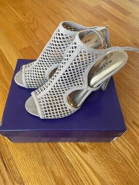 Madden Girl Light Gray Lattice Open-Toe Heels
